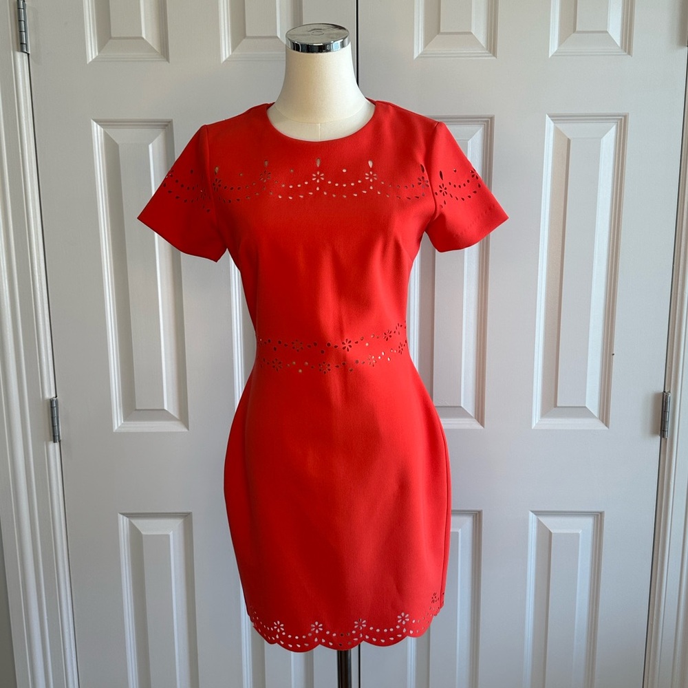 Likely Scarlet Red Laser-cut Sheath Valentine’s Day Cocktail Mini Dress Size 6